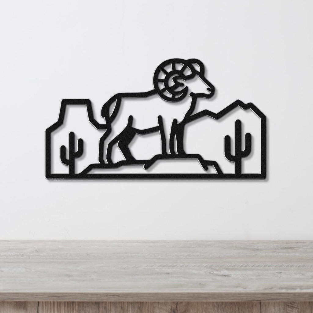 Bighorn Sheep Metal Wall Art: Southwestern Wildlife Sculpture, Weatherproof Steel (Rustic Style, Indoor Outdoor Accent)