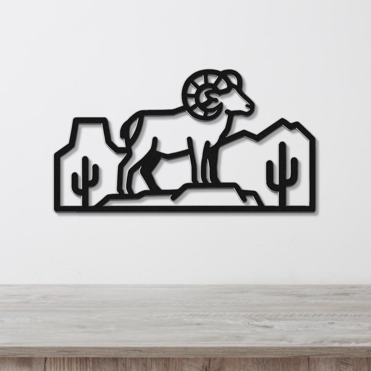 Bighorn Sheep Metal Wall Art: Southwestern Wildlife Sculpture, Weatherproof Steel (Rustic Style, Indoor Outdoor Accent)
