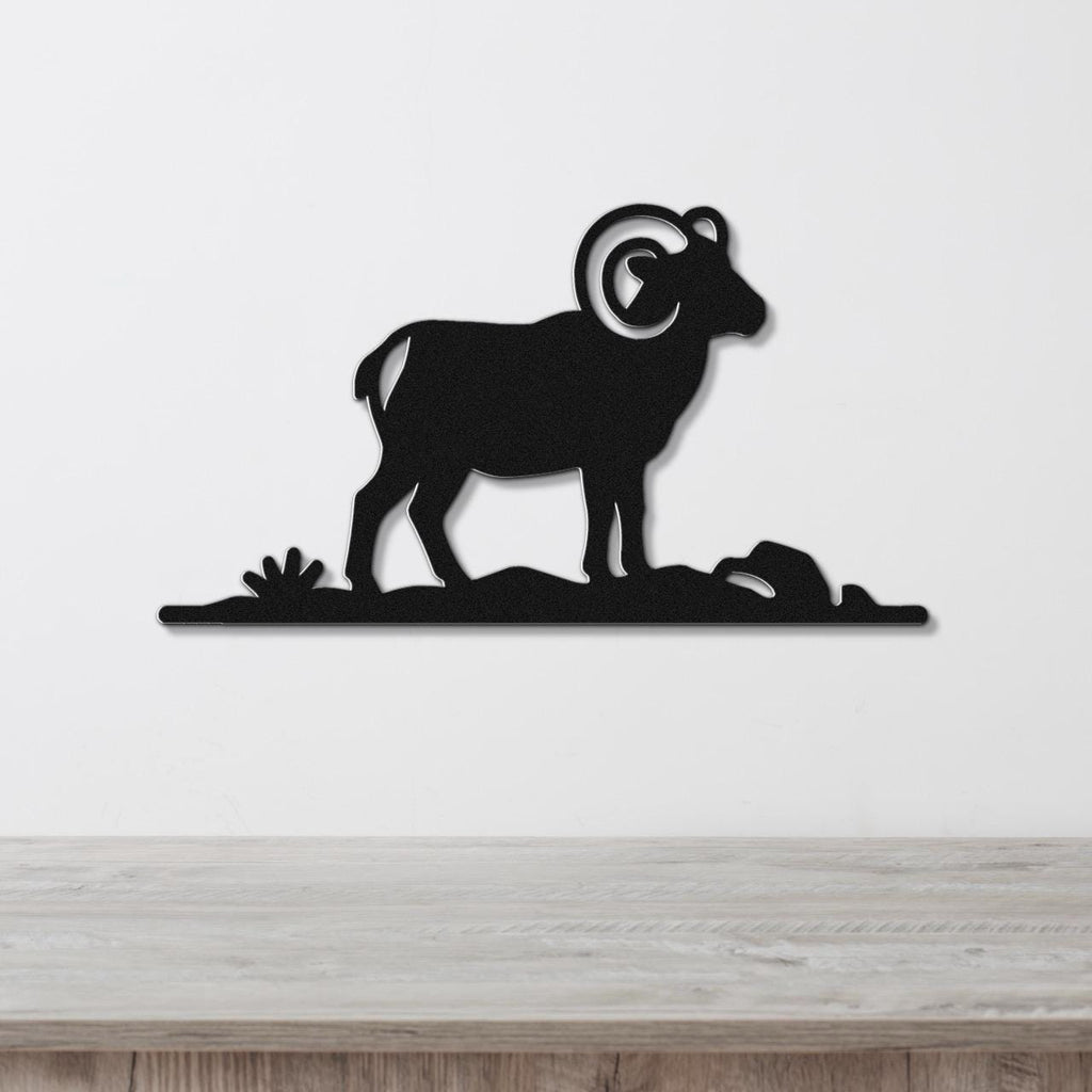 Bighorn Sheep Metal Wall Art: Western Rustic Mountain Silhouette, Steel Craft (Weatherproof, Indoor Outdoor Decor)