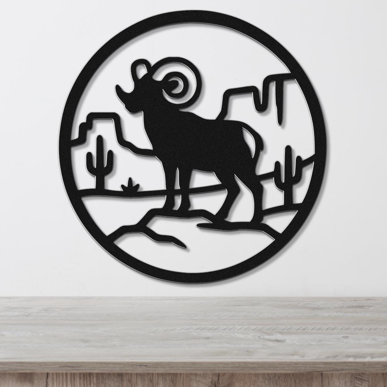 Bighorn Sheep Metal Wall Art - Western Wildlife Decor, Curled Horns Design - Weatherproof Steel, Indoor Outdoor Accent