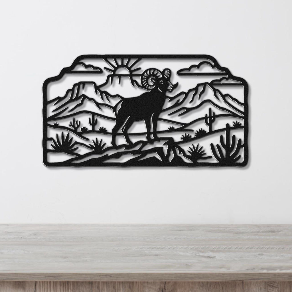 Bighorn Sheep Metal Wall Art, Bold Organic Wildlife Sculpture (Weatherproof Steel, Indoor Outdoor, Rustic Western Decor)