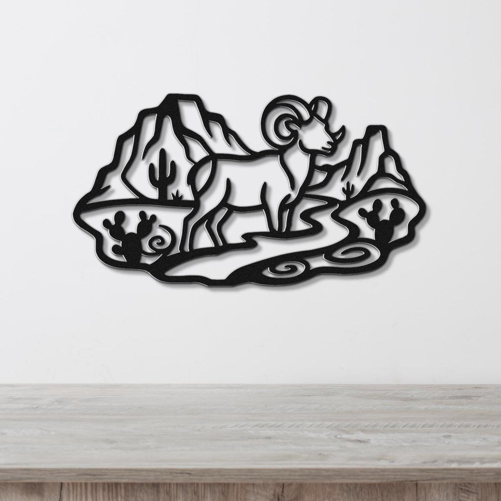 Bighorn Sheep Metal Wall Art: Western Wildlife Sculpture, Rustic Mountain Accent | Weatherproof Steel, Indoor Outdoor | Bold Organic Design