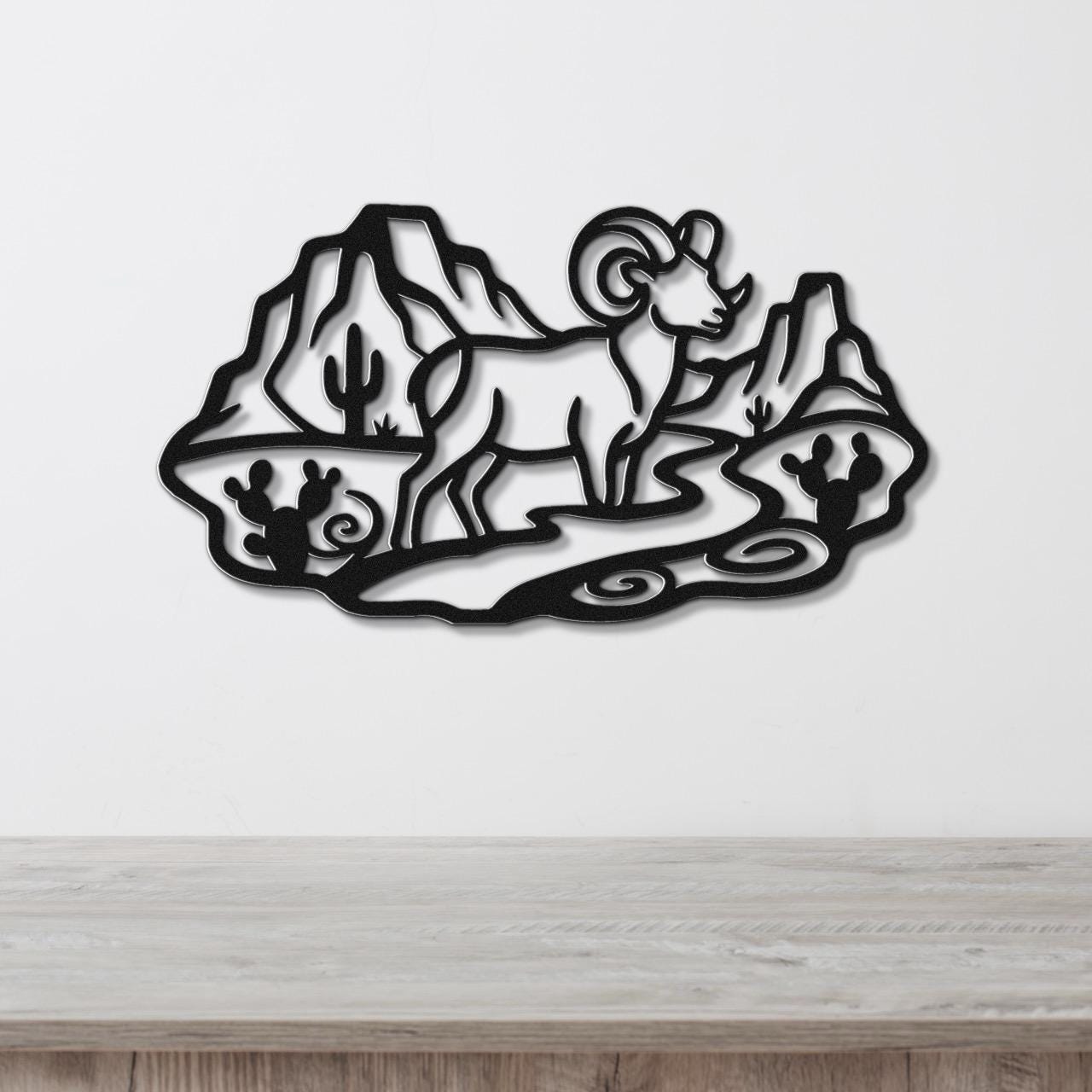Bighorn Sheep Metal Wall Art: Western Wildlife Sculpture, Rustic Mountain Accent | Weatherproof Steel, Indoor Outdoor | Bold Organic Design