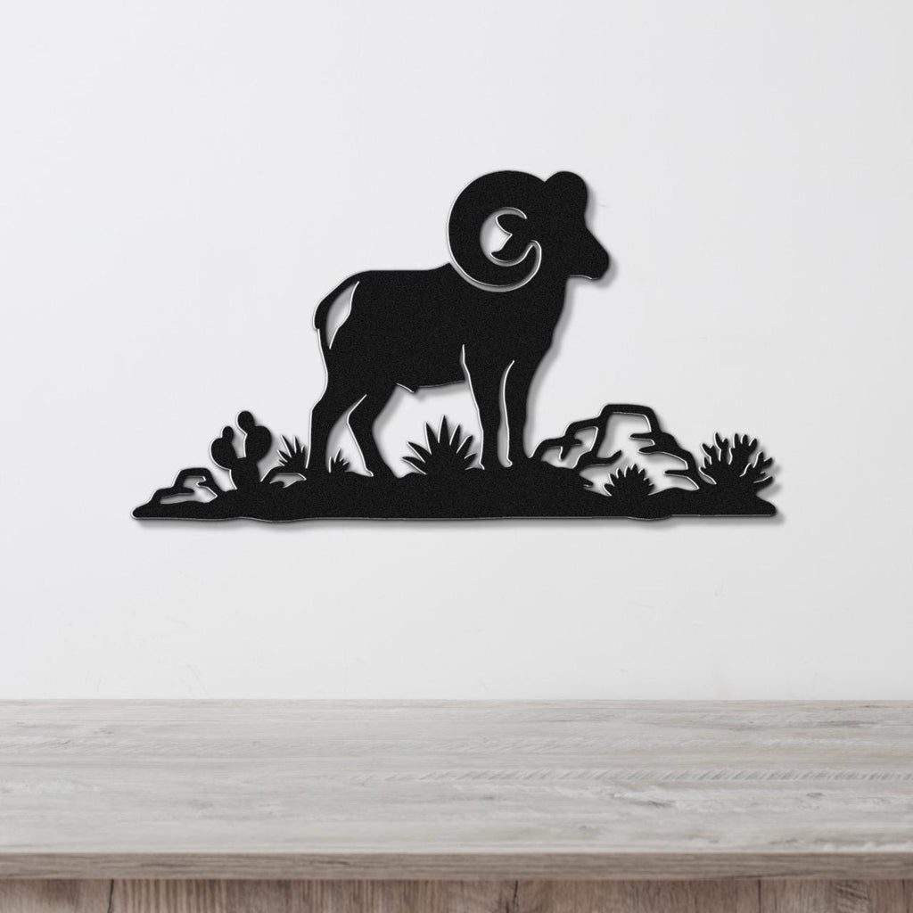 Desert Bighorn Sheep Metal Wall Art - Western Rustic Sculpture - Weatherproof Steel, Indoor Outdoor Accent, Mountain Inspired