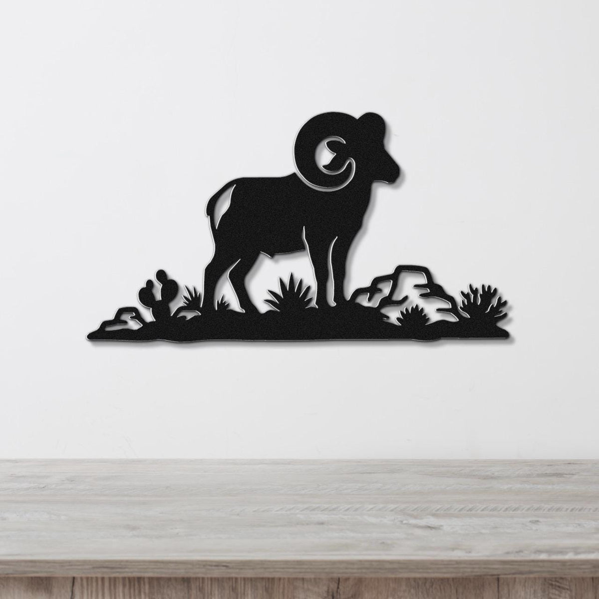 Desert Bighorn Sheep Metal Wall Art - Western Rustic Sculpture - Weatherproof Steel, Indoor Outdoor Accent, Mountain Inspired