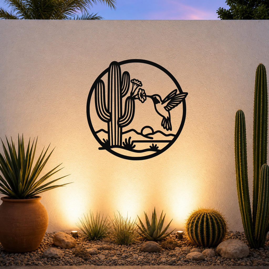 Décoration murale en métal Colibri et Cactus Saguaro