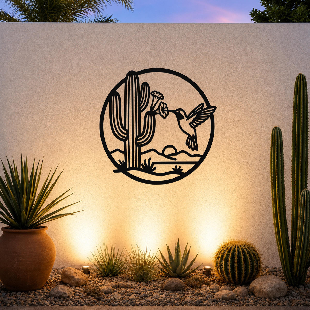 Décoration murale en métal Colibri et Cactus Saguaro