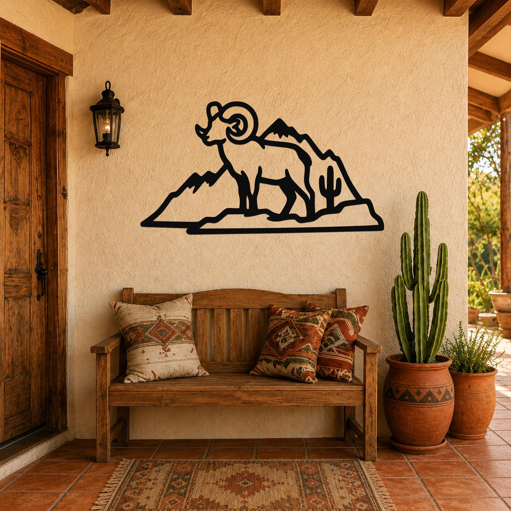 Desert Bighorn Sheep Metal Wall Art Wildlife Sculpture, Southwestern Style (Weatherproof Steel, Indoor Outdoor Rustic Decor)