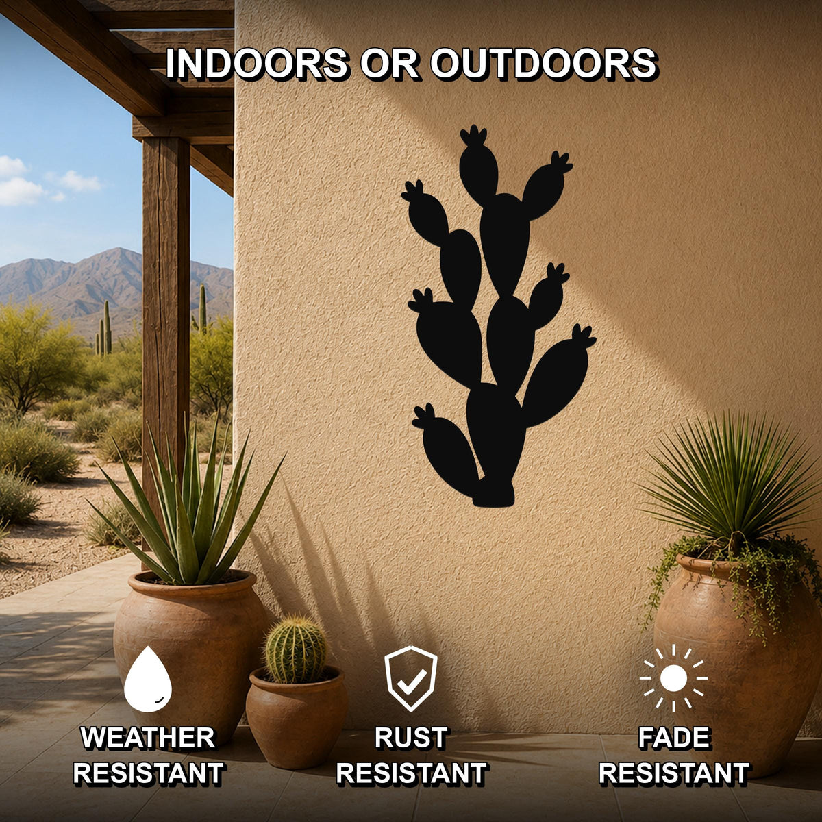 Prickly Pear Cactus Metal Wall Art Indoor Outdoor Sculptural Botanical Wall Sign