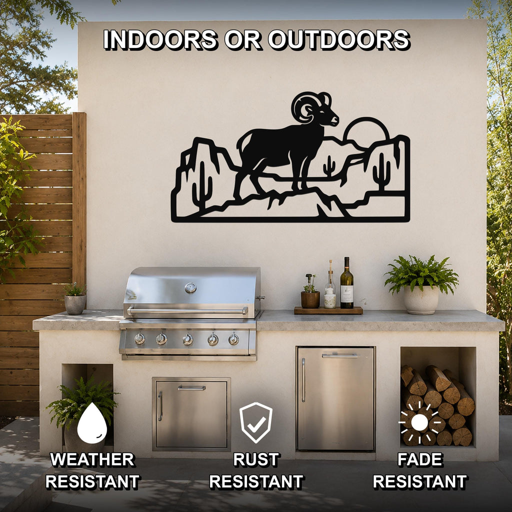 Bighorn Sheep Metal Wall Art: Curled Horn Sculpture, Rustic Mountain Wildlife | Weatherproof Steel, Indoor Outdoor, Cabin Decor