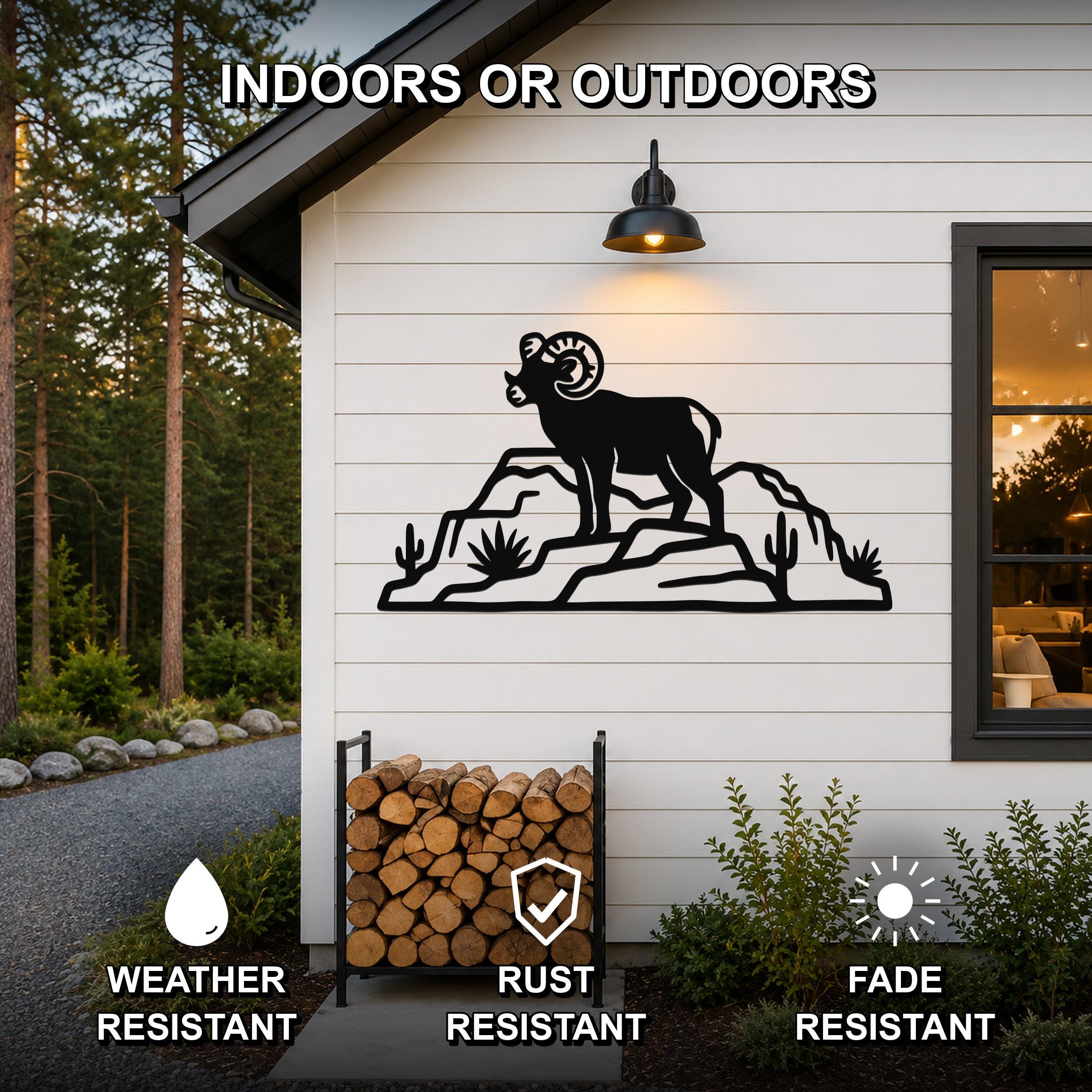 Bighorn Sheep Wall Art: Rustic Copper Silhouette - Weatherproof Metal, Indoor Outdoor, Western Wildlife Decor
