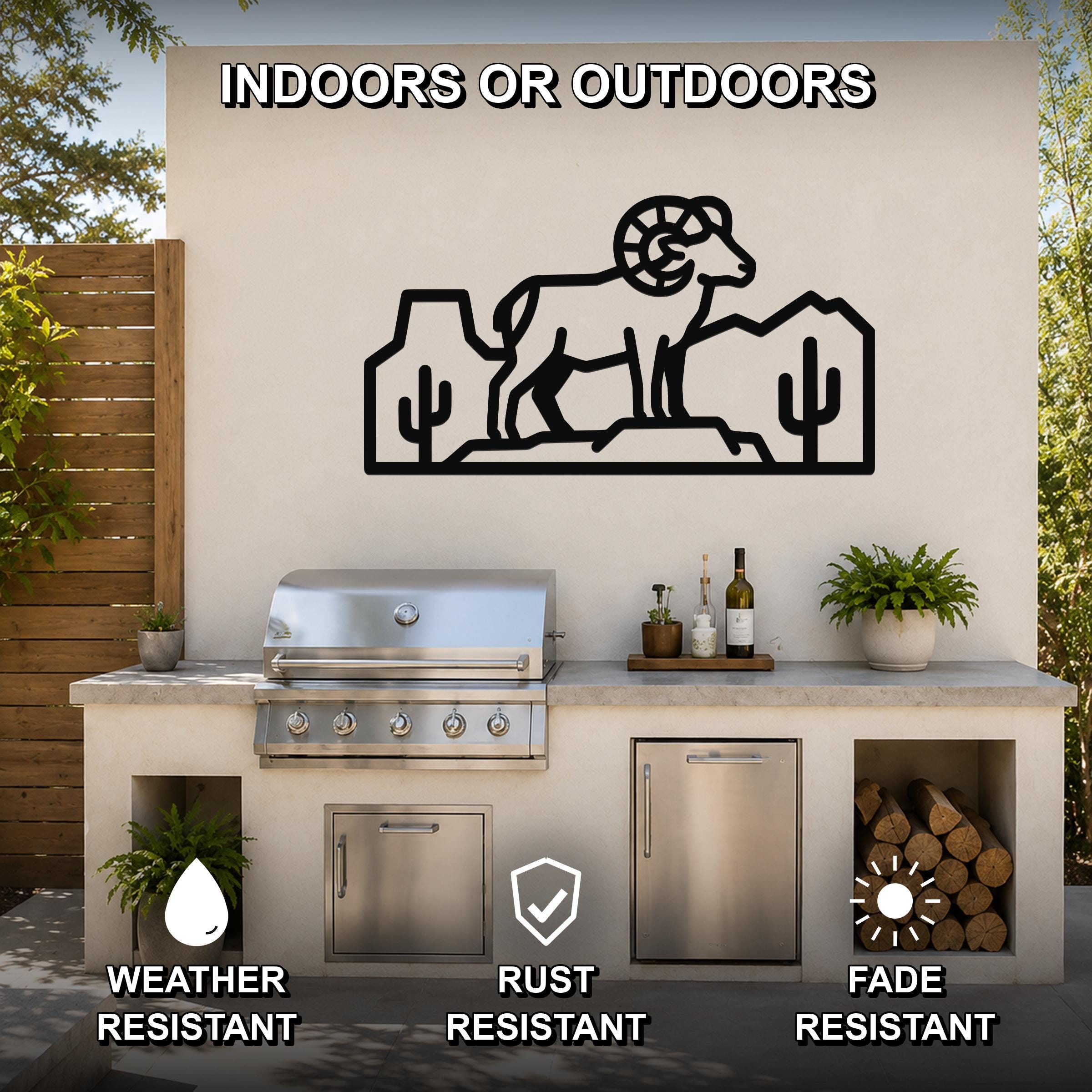 Bighorn Sheep Metal Wall Art: Southwestern Wildlife Sculpture, Weatherproof Steel (Rustic Style, Indoor Outdoor Accent)