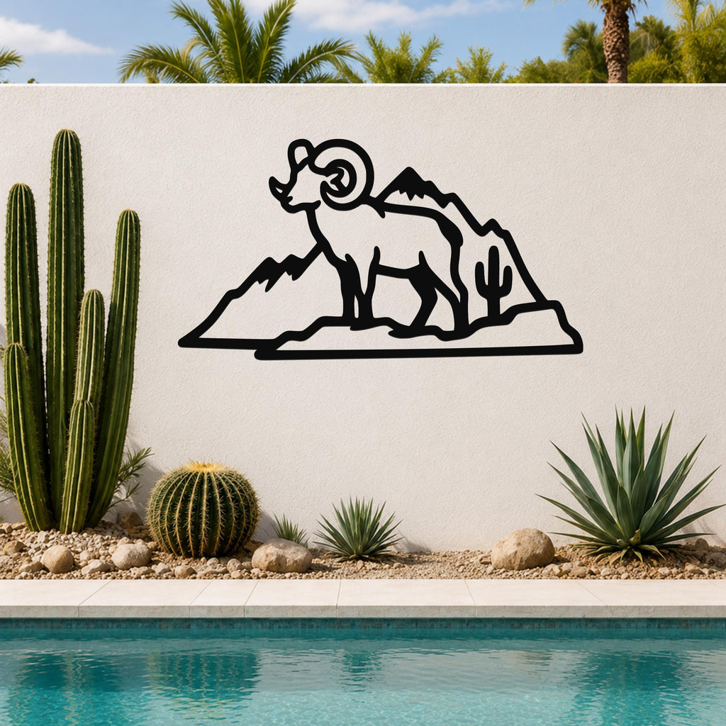 Desert Bighorn Sheep Metal Wall Art Wildlife Sculpture, Southwestern Style (Weatherproof Steel, Indoor Outdoor Rustic Decor)