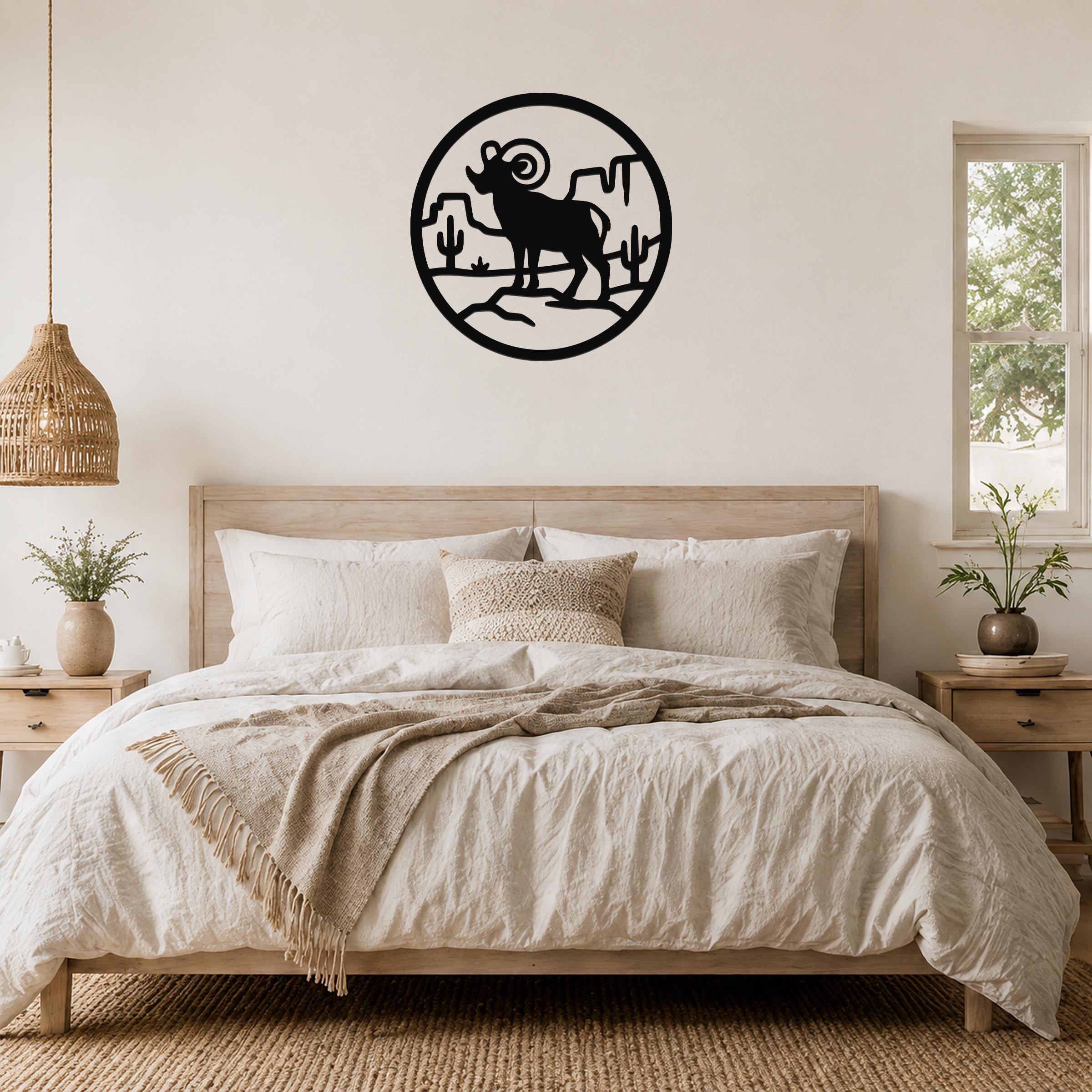 Bighorn Sheep Metal Wall Art - Western Wildlife Decor, Curled Horns Design - Weatherproof Steel, Indoor Outdoor Accent