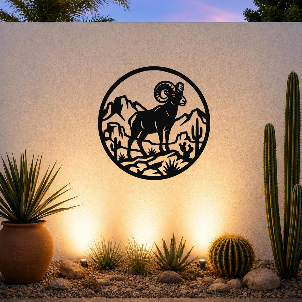 Bighorn Sheep Metal Wall Art: Desert Mountain Silhouette, Rugged Western Wildlife | Weatherproof Steel, Indoor Outdoor | Bold Organic Design