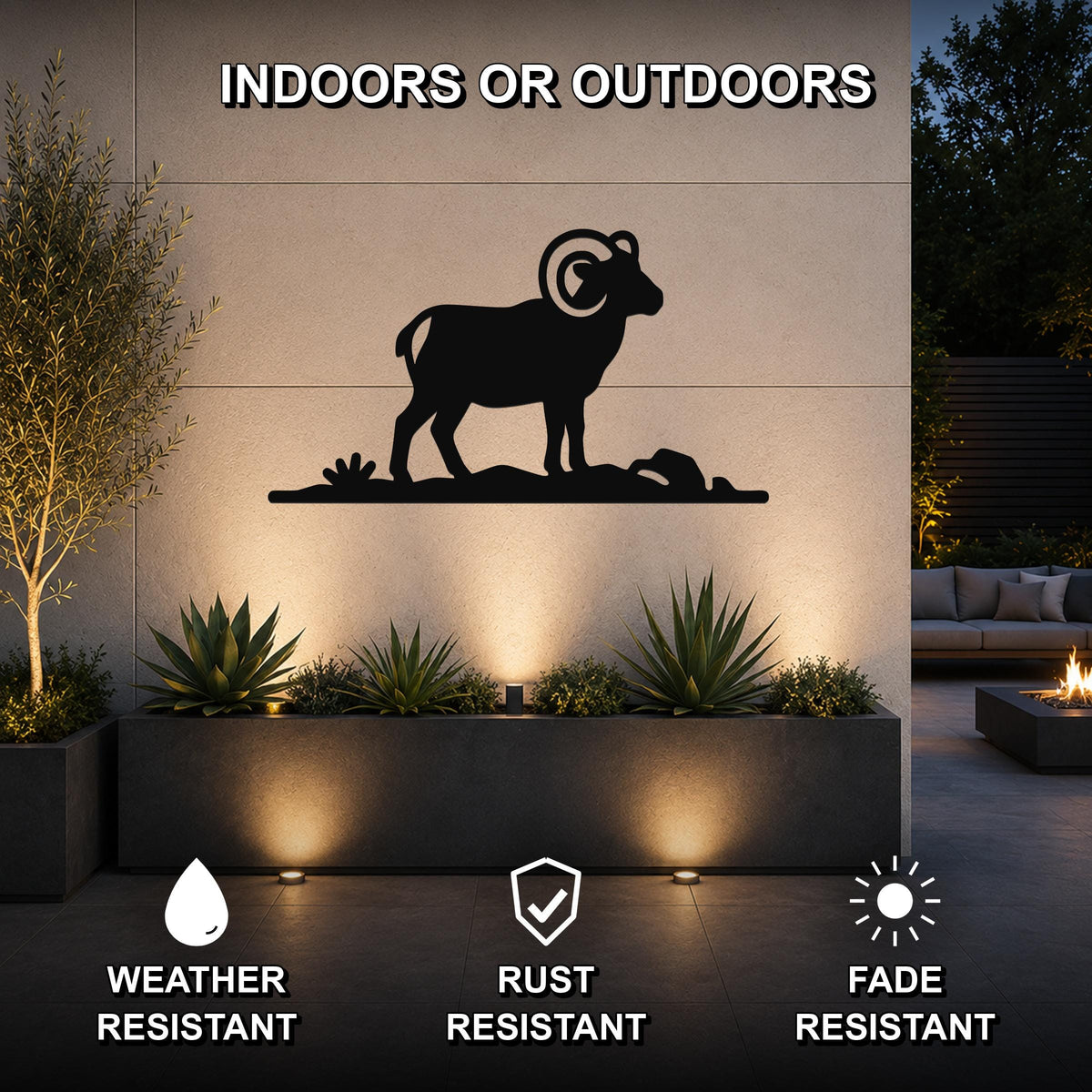 Bighorn Sheep Metal Wall Art: Western Rustic Mountain Silhouette, Steel Craft (Weatherproof, Indoor Outdoor Decor)