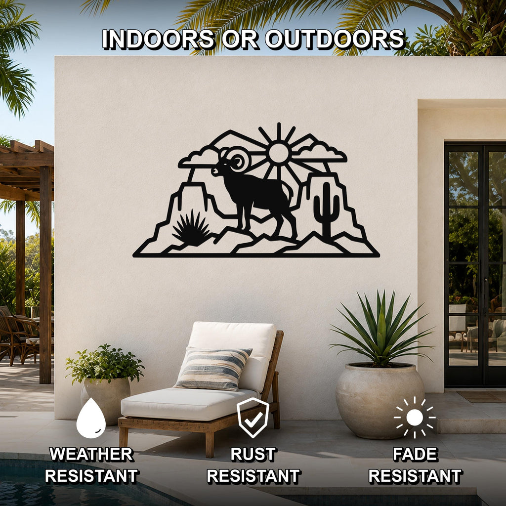 Bighorn Sheep Metal Wall Art: Western Rustic Wildlife Decor, Weatherproof Steel (Durable 16 Gauge, Indoor Outdoor)