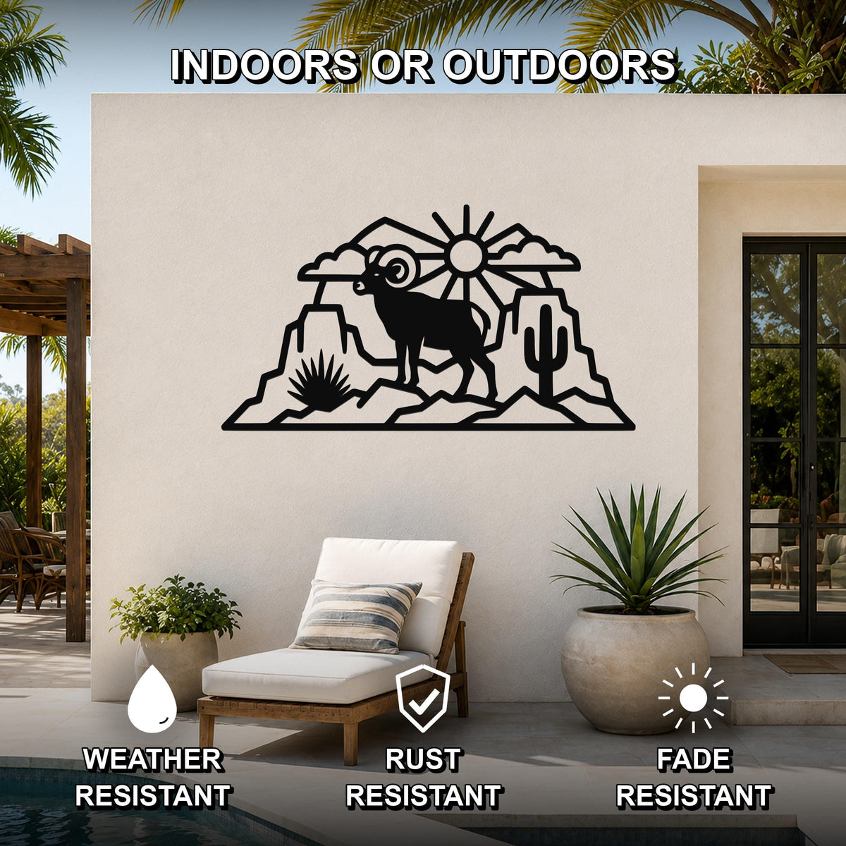 Bighorn Sheep Metal Wall Art: Western Rustic Wildlife Decor, Weatherproof Steel (Durable 16 Gauge, Indoor Outdoor)