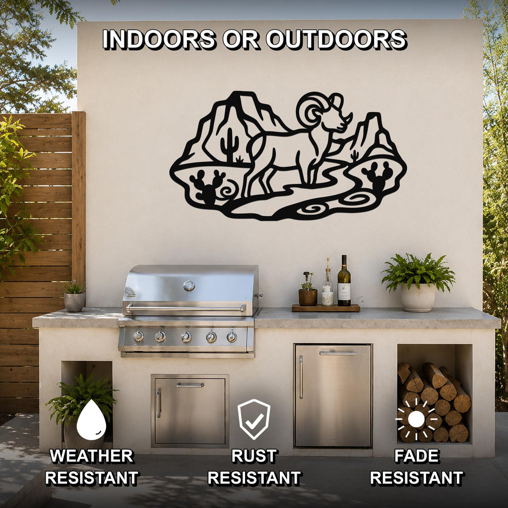 Bighorn Sheep Metal Wall Art: Western Wildlife Sculpture, Rustic Mountain Accent | Weatherproof Steel, Indoor Outdoor | Bold Organic Design