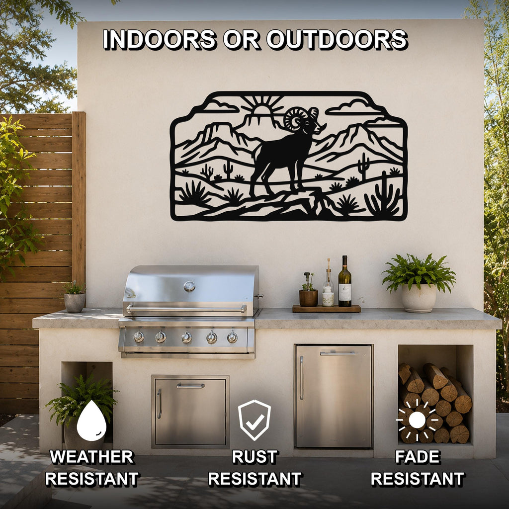 Bighorn Sheep Metal Wall Art, Bold Organic Wildlife Sculpture (Weatherproof Steel, Indoor Outdoor, Rustic Western Decor)