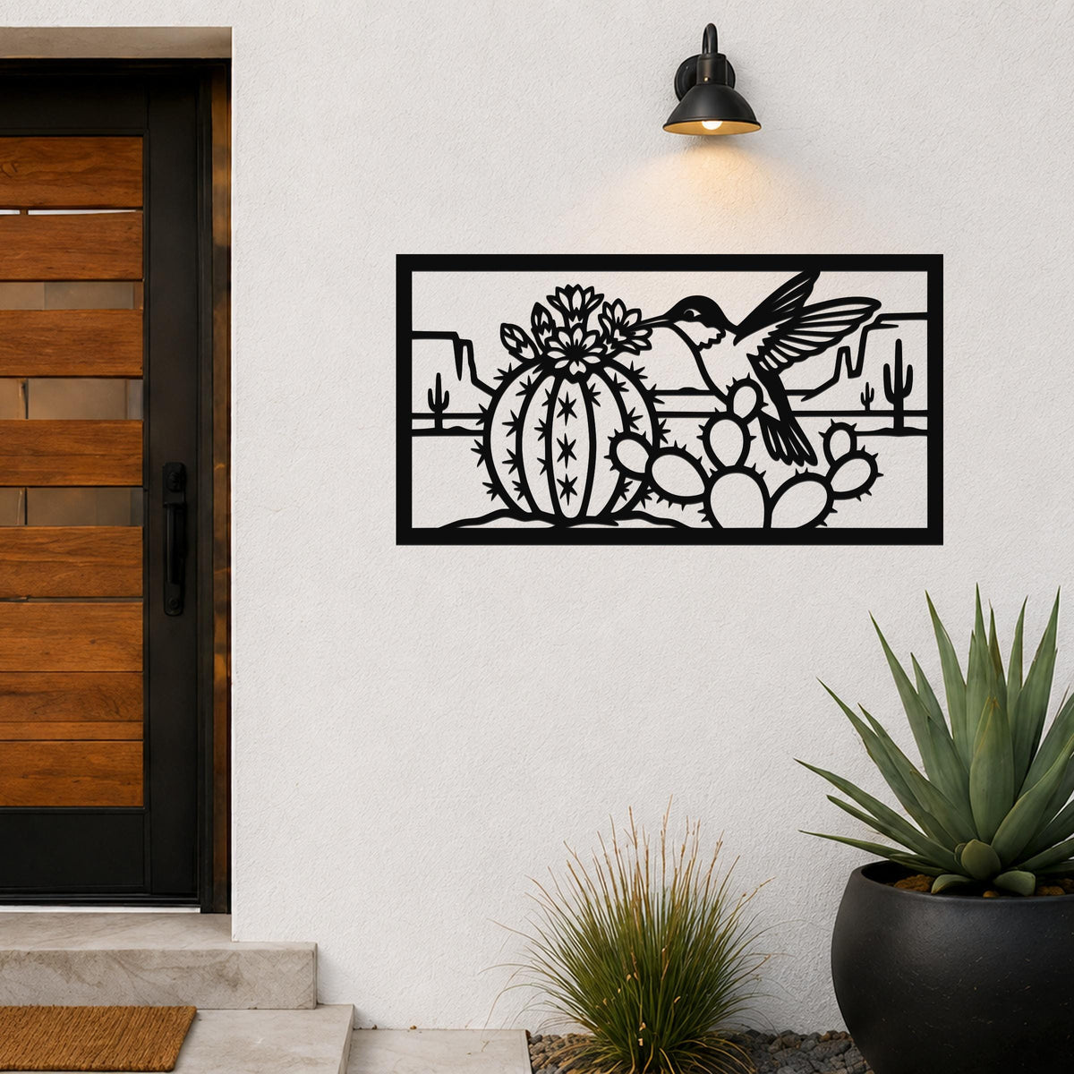 Desert Wildlife Art Metal Bird Sculpture: Southwest Botanical Scene, Weatherproof Metal (Indoor Outdoor Use, Nature Inspired Wall Decor)