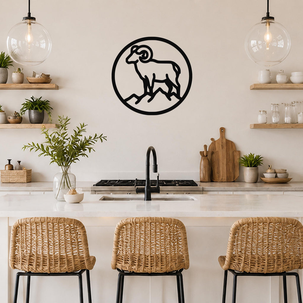 Bighorn Sheep Metal Wall Art: Southwestern Wildlife Sculpture, Weatherproof Steel (Indoor Outdoor, Rustic Cabin Accent)