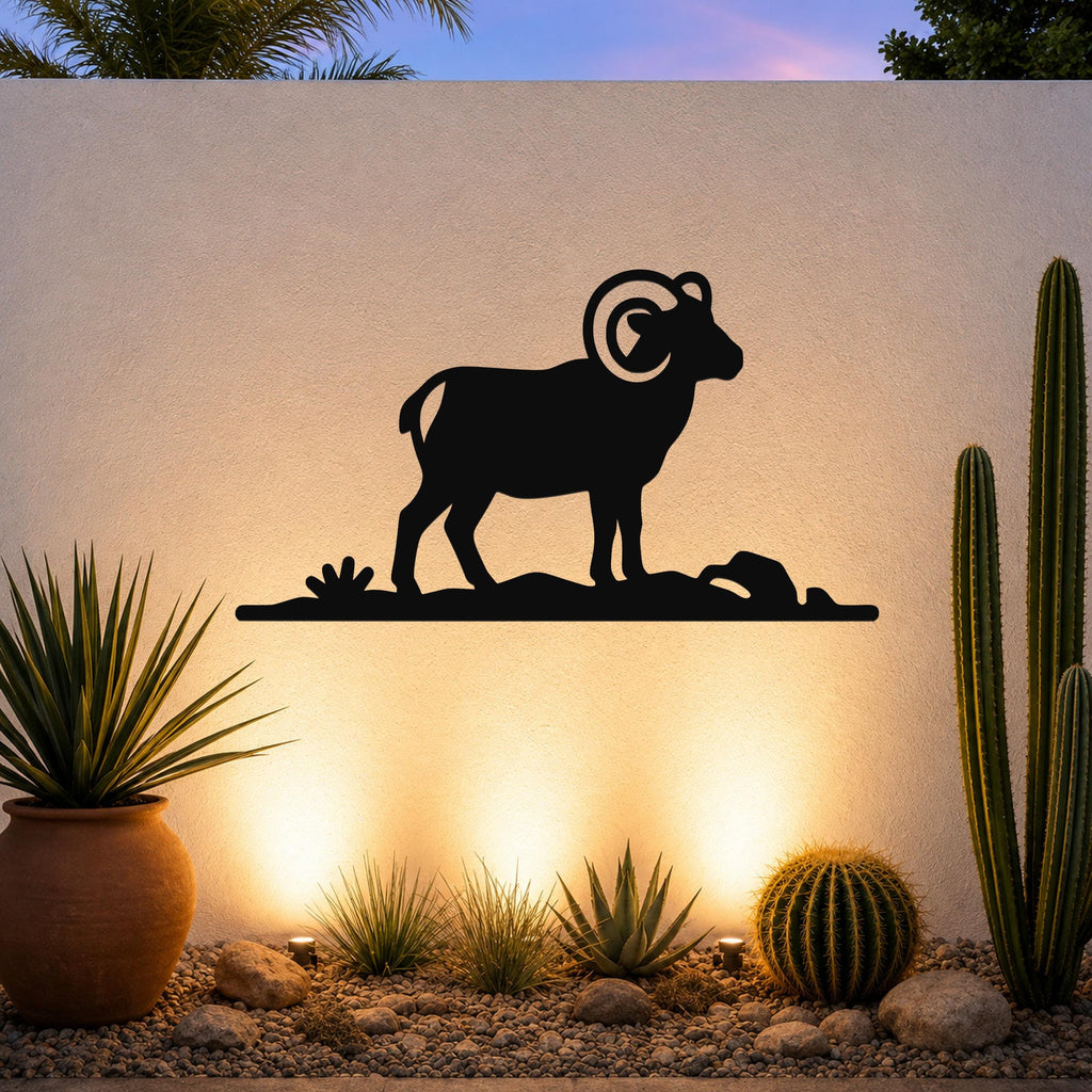 Bighorn Sheep Metal Wall Art: Western Rustic Mountain Silhouette, Steel Craft (Weatherproof, Indoor Outdoor Decor)