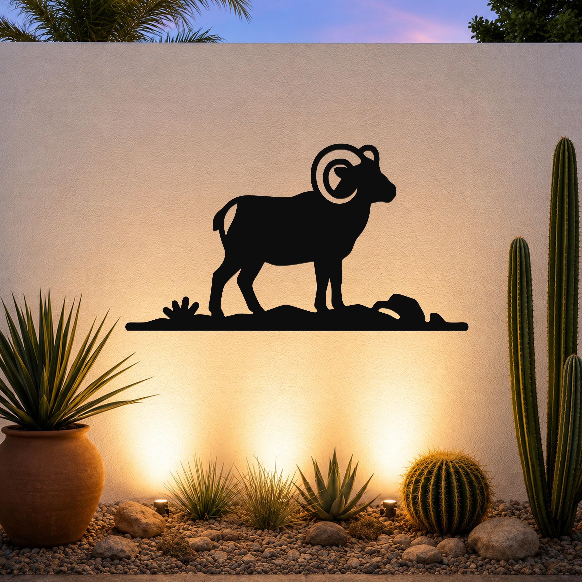 Bighorn Sheep Metal Wall Art: Western Rustic Mountain Silhouette, Steel Craft (Weatherproof, Indoor Outdoor Decor)
