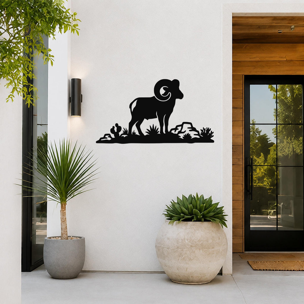 Desert Bighorn Sheep Metal Wall Art - Western Rustic Sculpture - Weatherproof Steel, Indoor Outdoor Accent, Mountain Inspired