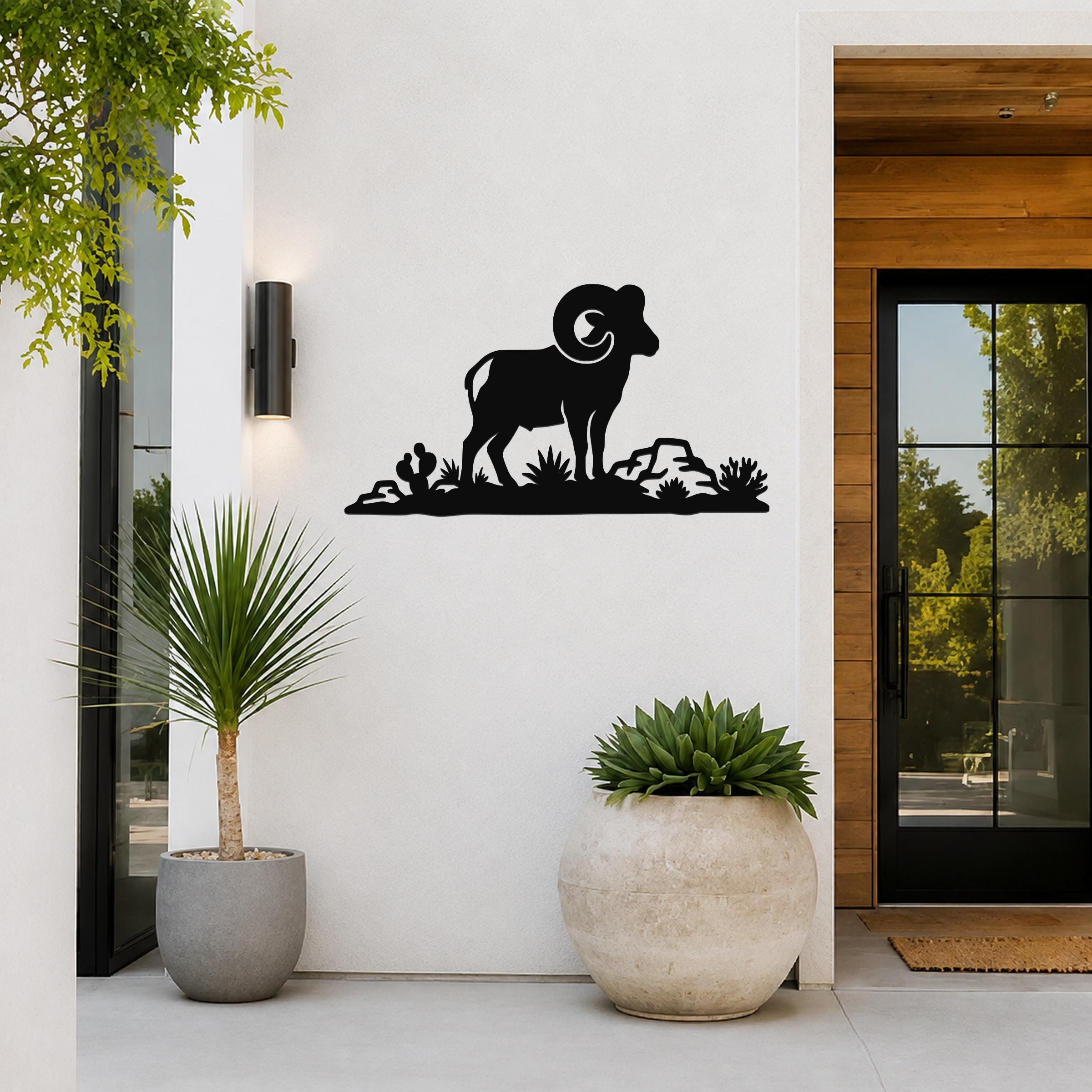 Desert Bighorn Sheep Metal Wall Art - Western Rustic Sculpture - Weatherproof Steel, Indoor Outdoor Accent, Mountain Inspired