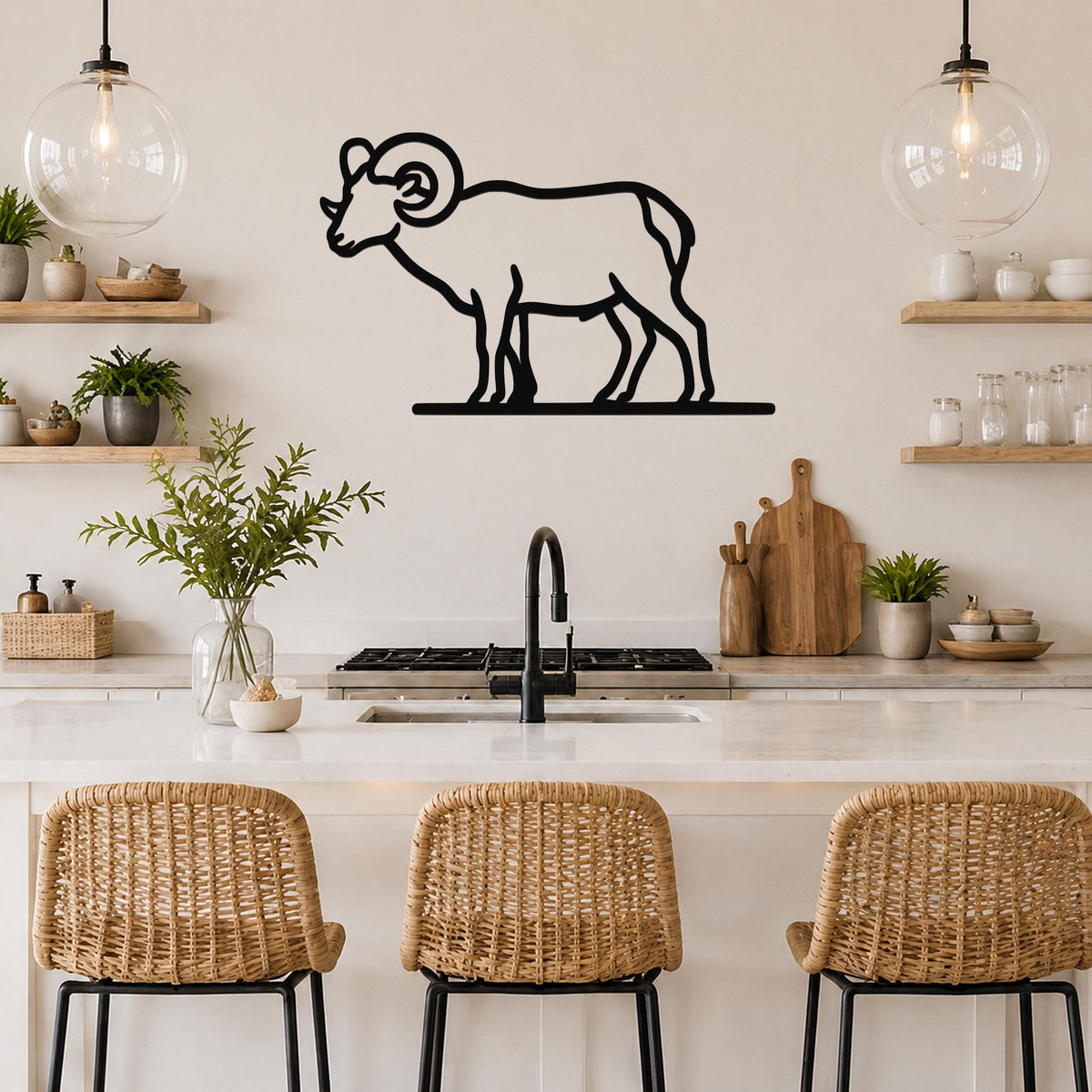 Bighorn Sheep Metal Wall Art - Southwestern Wildlife Sculpture, Bold Organic Design, Weatherproof Steel, Indoor Outdoor Display