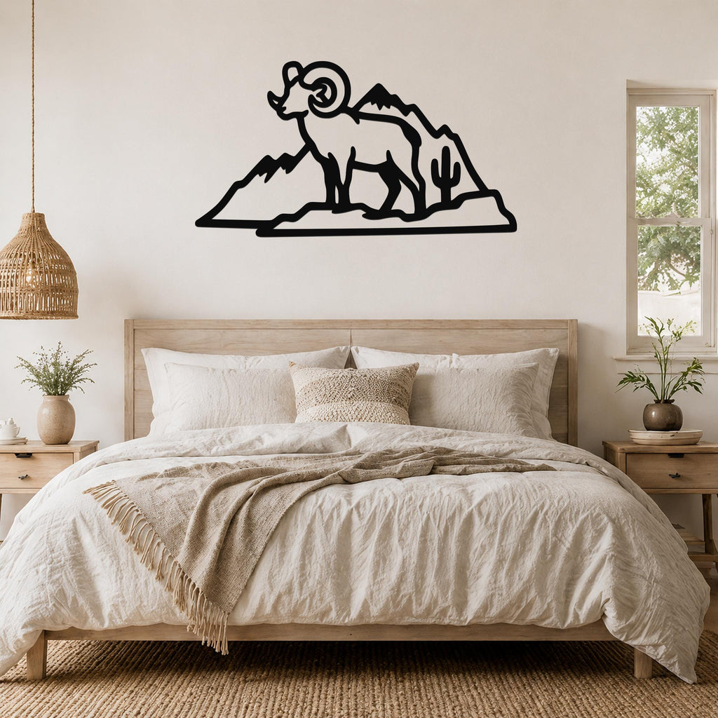 Desert Bighorn Sheep Metal Wall Art Wildlife Sculpture, Southwestern Style (Weatherproof Steel, Indoor Outdoor Rustic Decor)
