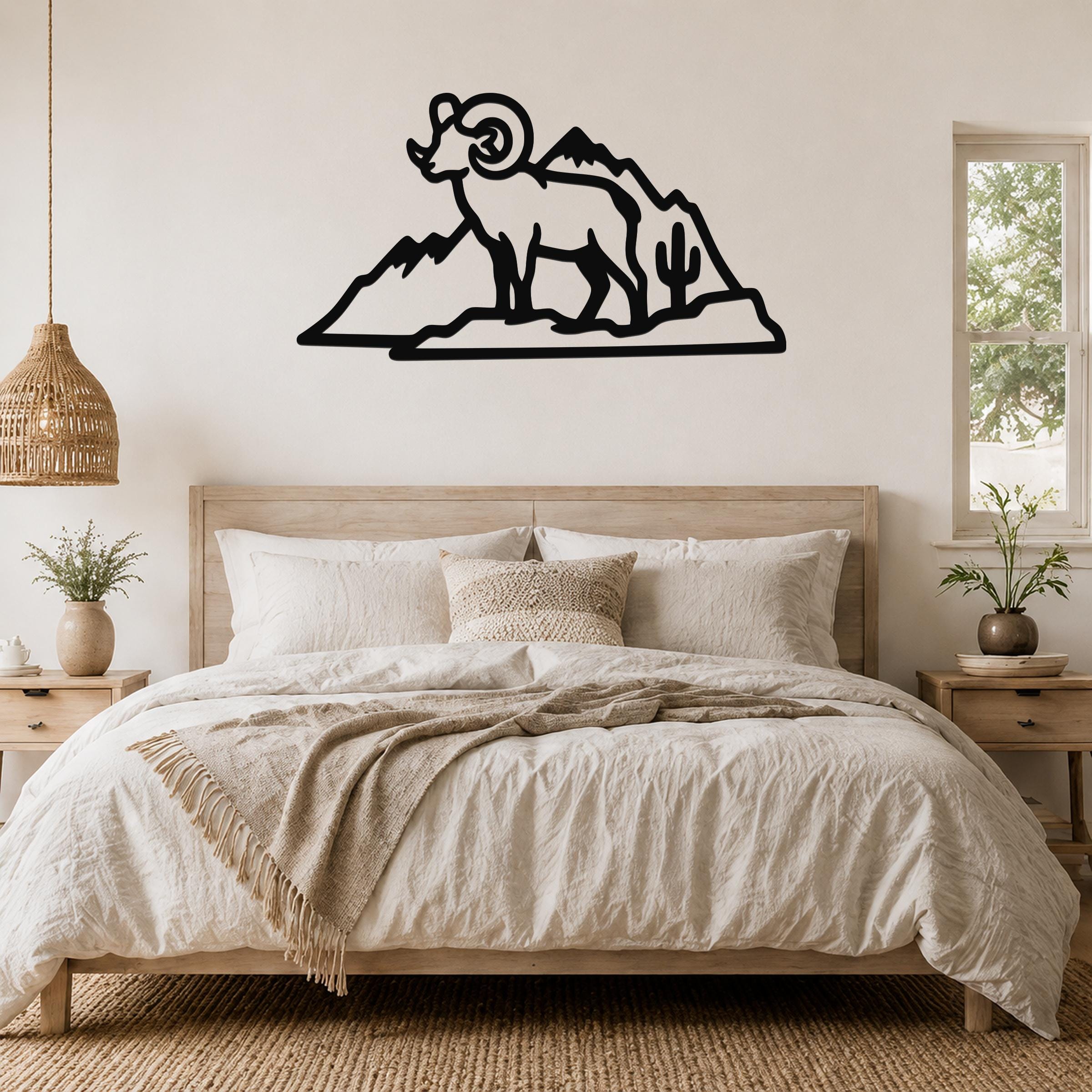 Desert Bighorn Sheep Metal Wall Art Wildlife Sculpture, Southwestern Style (Weatherproof Steel, Indoor Outdoor Rustic Decor)