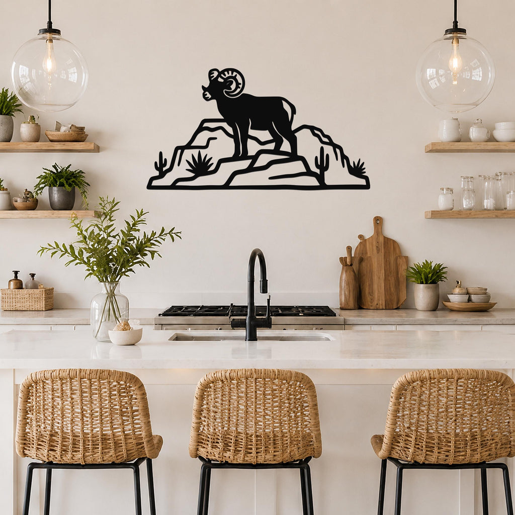 Bighorn Sheep Wall Art: Rustic Copper Silhouette - Weatherproof Metal, Indoor Outdoor, Western Wildlife Decor