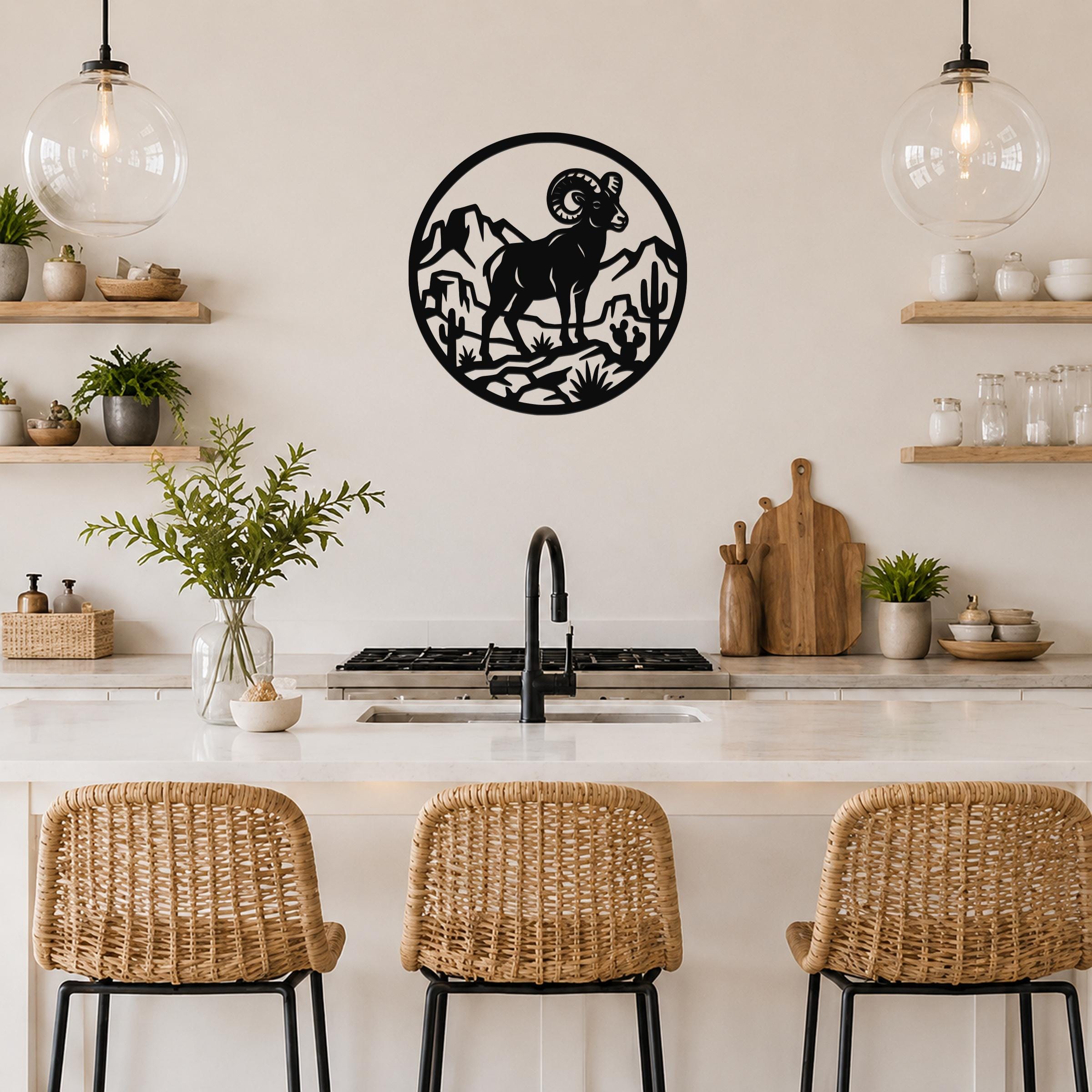 Bighorn Sheep Metal Wall Art: Desert Mountain Silhouette, Rugged Western Wildlife | Weatherproof Steel, Indoor Outdoor | Bold Organic Design