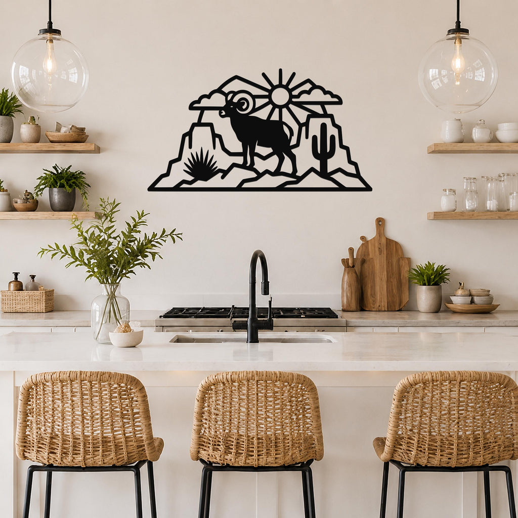 Bighorn Sheep Metal Wall Art: Western Rustic Wildlife Decor, Weatherproof Steel (Durable 16 Gauge, Indoor Outdoor)