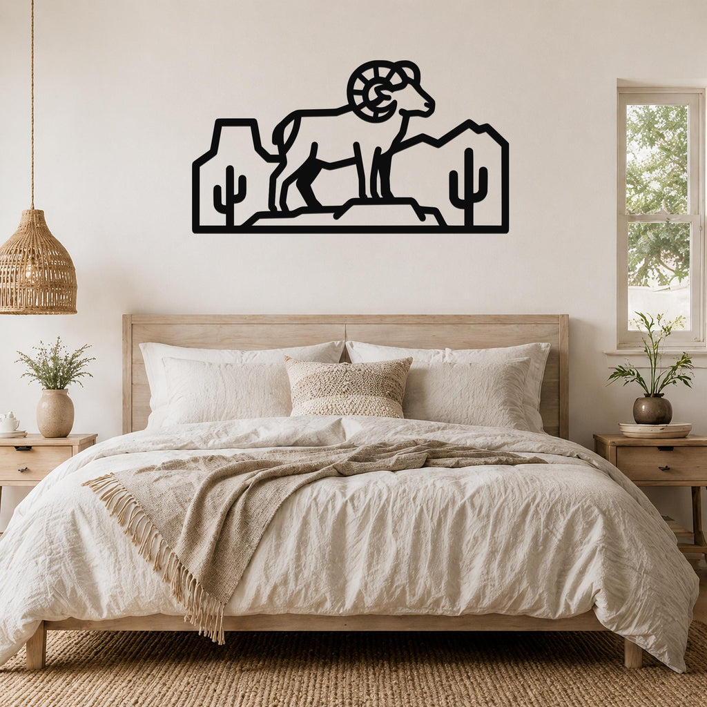 Bighorn Sheep Metal Wall Art: Southwestern Wildlife Sculpture, Weatherproof Steel (Rustic Style, Indoor Outdoor Accent)