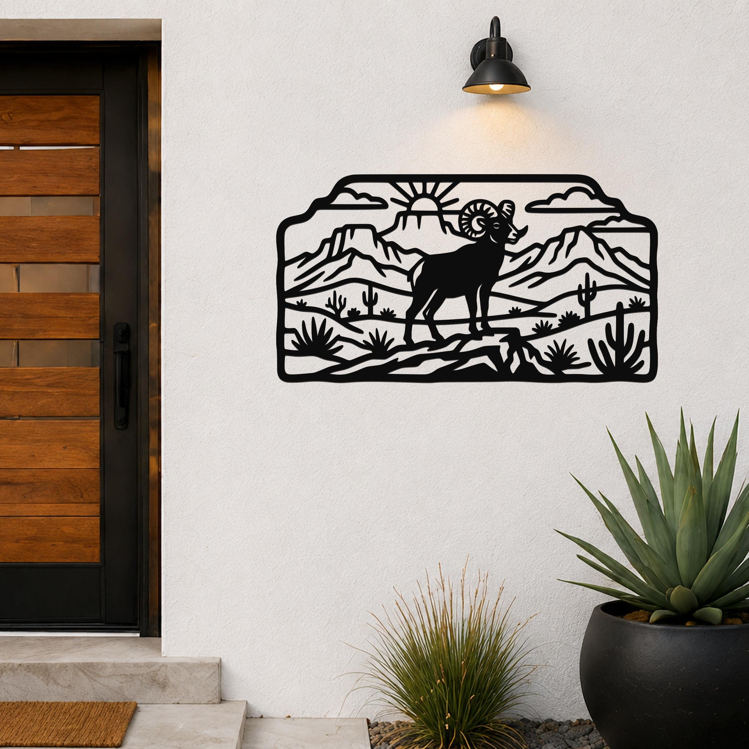 Bighorn Sheep Metal Wall Art, Bold Organic Wildlife Sculpture (Weatherproof Steel, Indoor Outdoor, Rustic Western Decor)