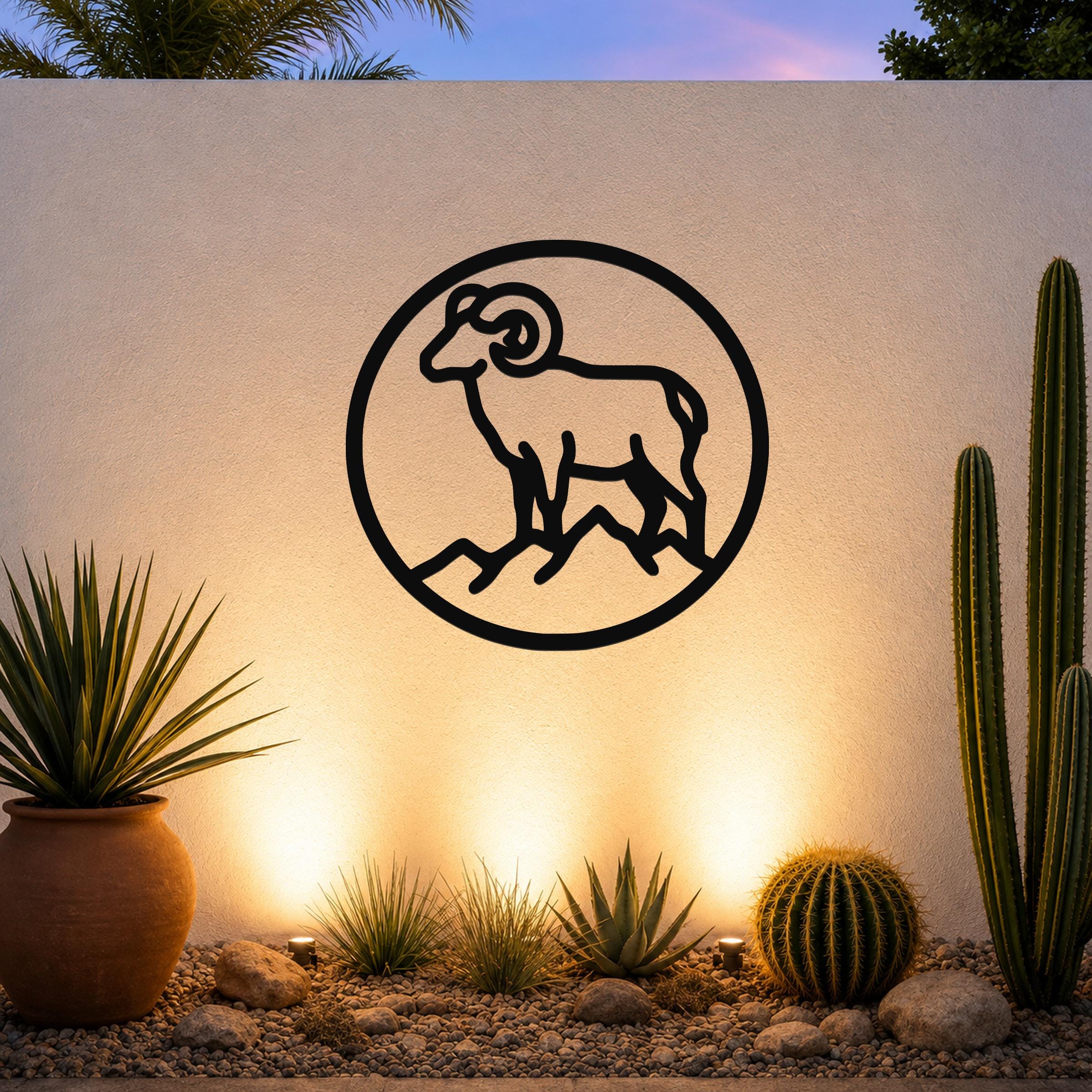 Bighorn Sheep Metal Wall Art: Southwestern Wildlife Sculpture, Weatherproof Steel (Indoor Outdoor, Rustic Cabin Accent)