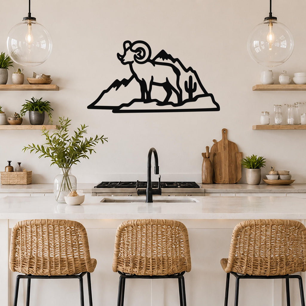 Desert Bighorn Sheep Metal Wall Art Wildlife Sculpture, Southwestern Style (Weatherproof Steel, Indoor Outdoor Rustic Decor)