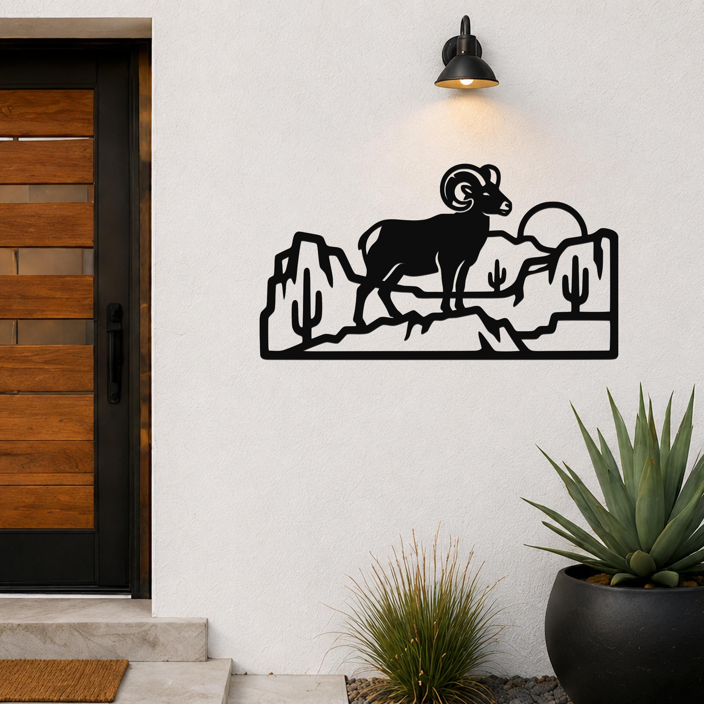 Bighorn Sheep Metal Wall Art: Curled Horn Sculpture, Rustic Mountain Wildlife | Weatherproof Steel, Indoor Outdoor, Cabin Decor