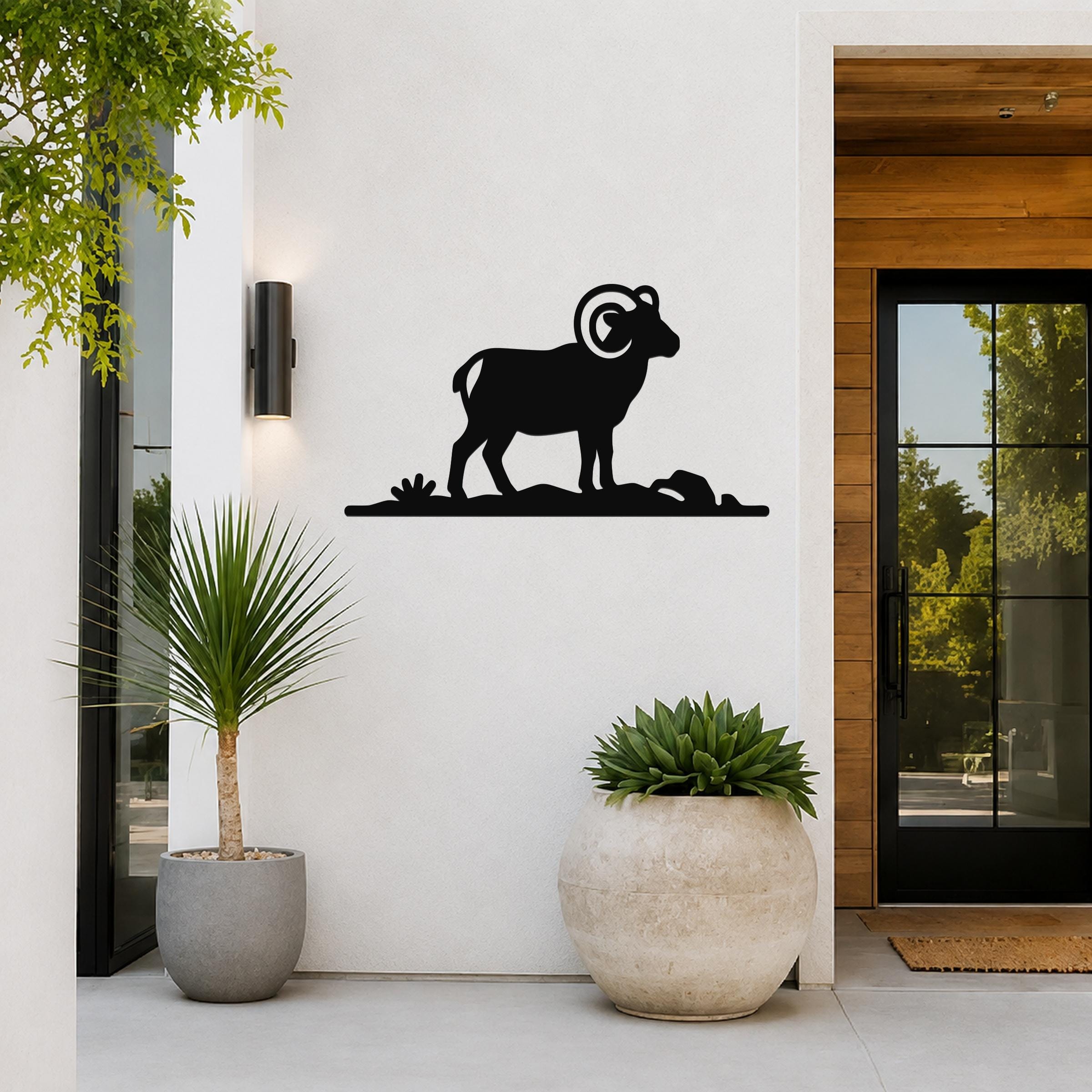Bighorn Sheep Metal Wall Art: Western Rustic Mountain Silhouette, Steel Craft (Weatherproof, Indoor Outdoor Decor)