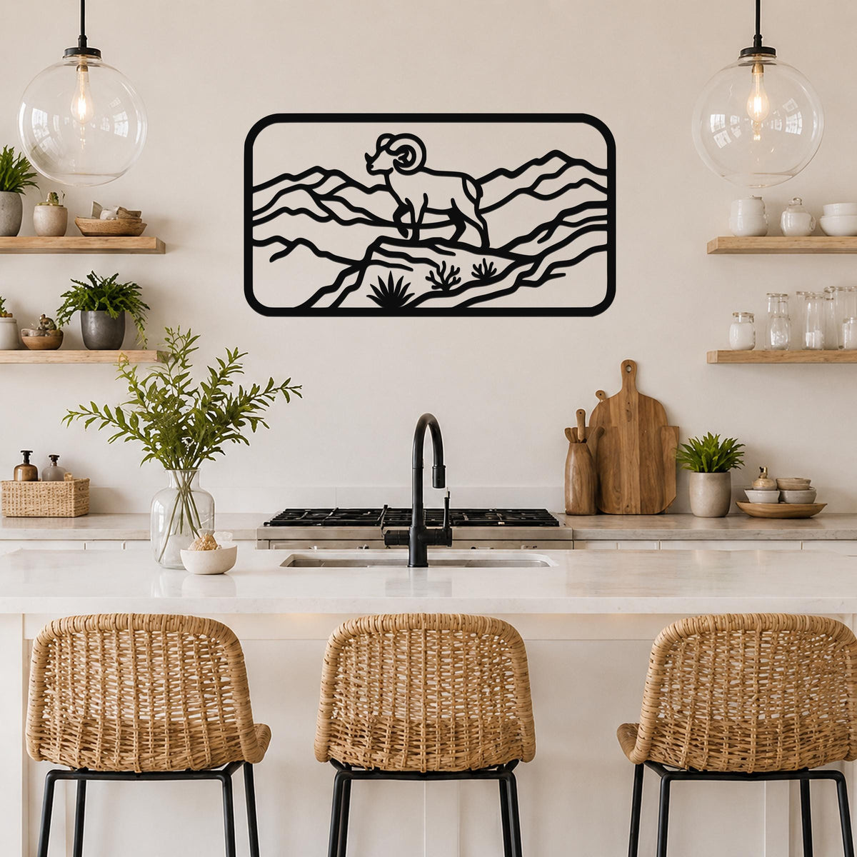 Bighorn Sheep Metal Bold Organic Design: Weatherproof Steel Wall Art, Indoor Outdoor | Mountain Wildlife Decor, Sculptural | Rustic Western
