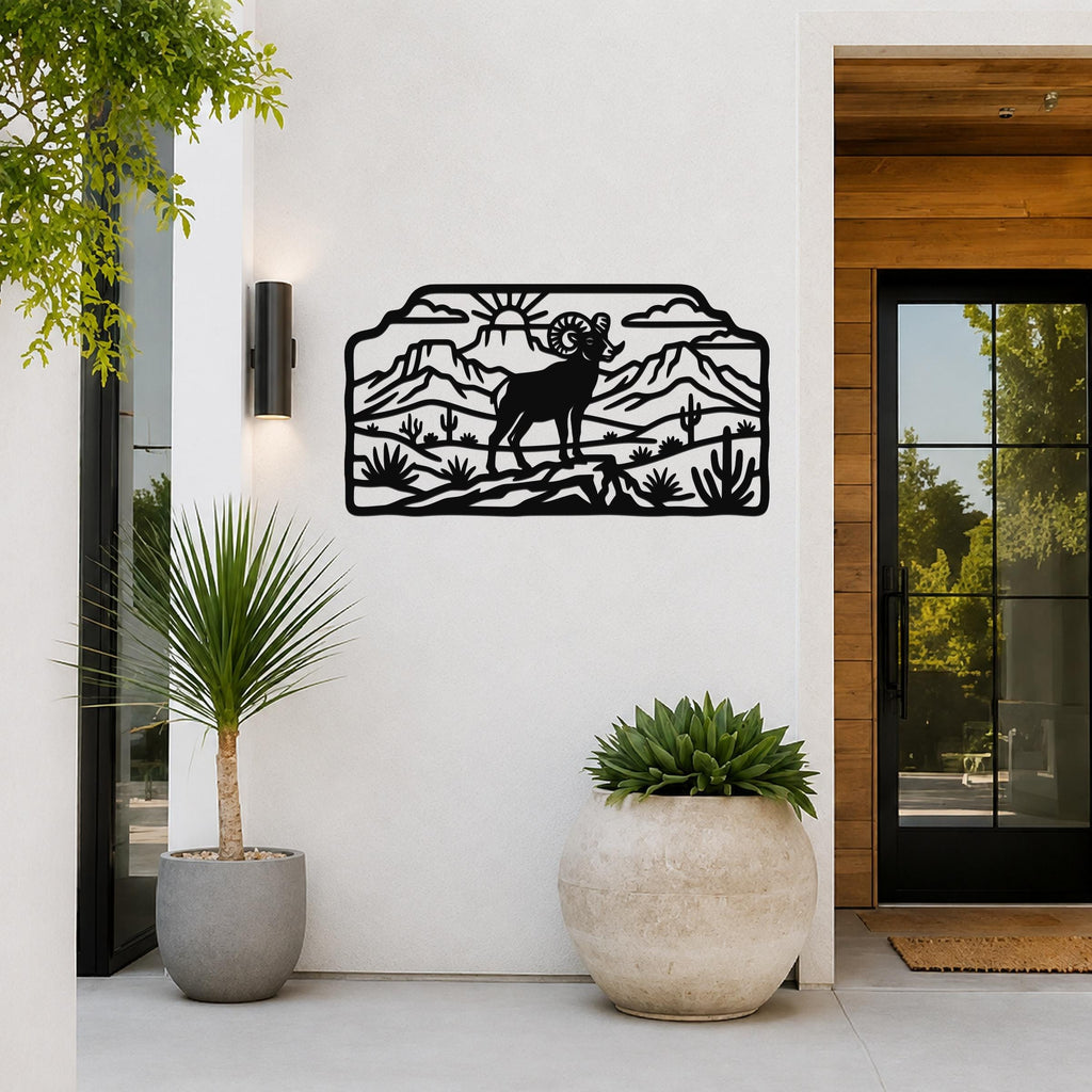 Bighorn Sheep Metal Wall Art, Bold Organic Wildlife Sculpture (Weatherproof Steel, Indoor Outdoor, Rustic Western Decor)
