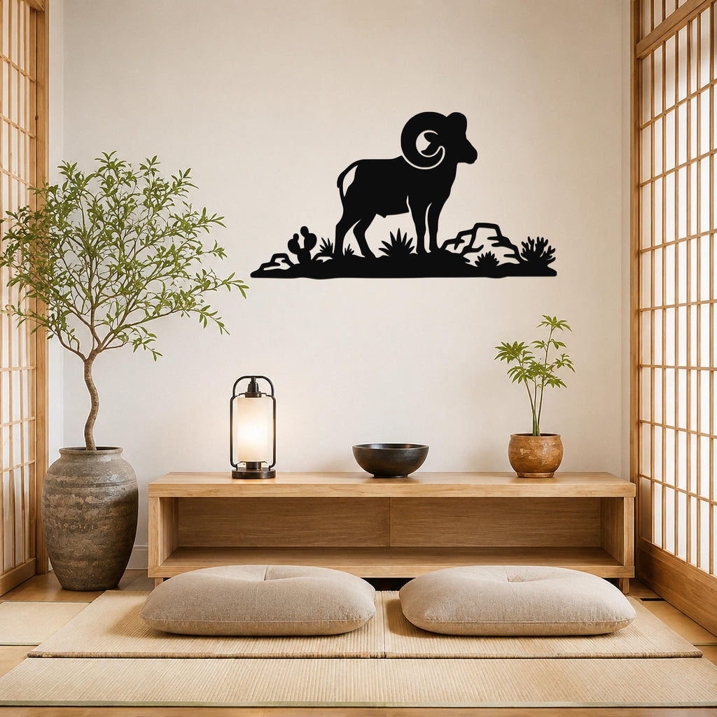 Desert Bighorn Sheep Metal Wall Art - Western Rustic Sculpture - Weatherproof Steel, Indoor Outdoor Accent, Mountain Inspired