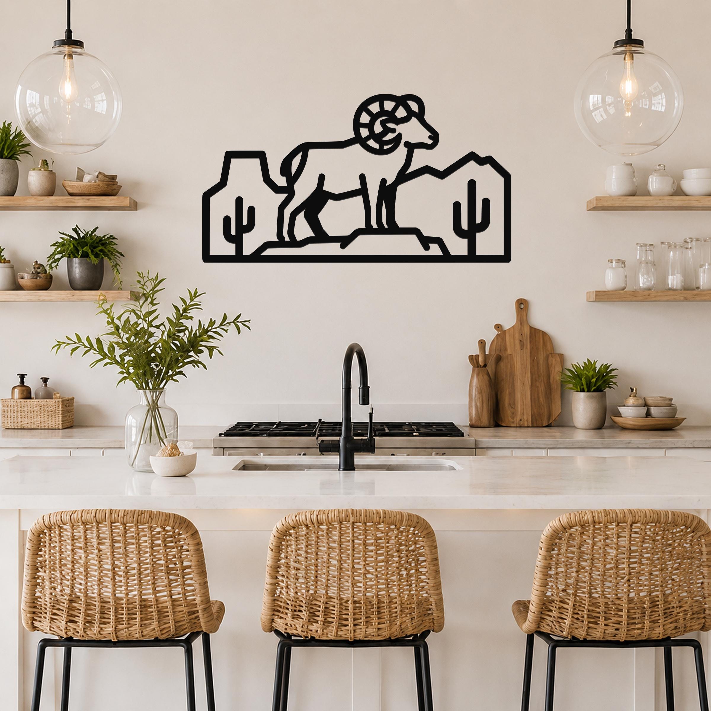 Bighorn Sheep Metal Wall Art: Southwestern Wildlife Sculpture, Weatherproof Steel (Rustic Style, Indoor Outdoor Accent)