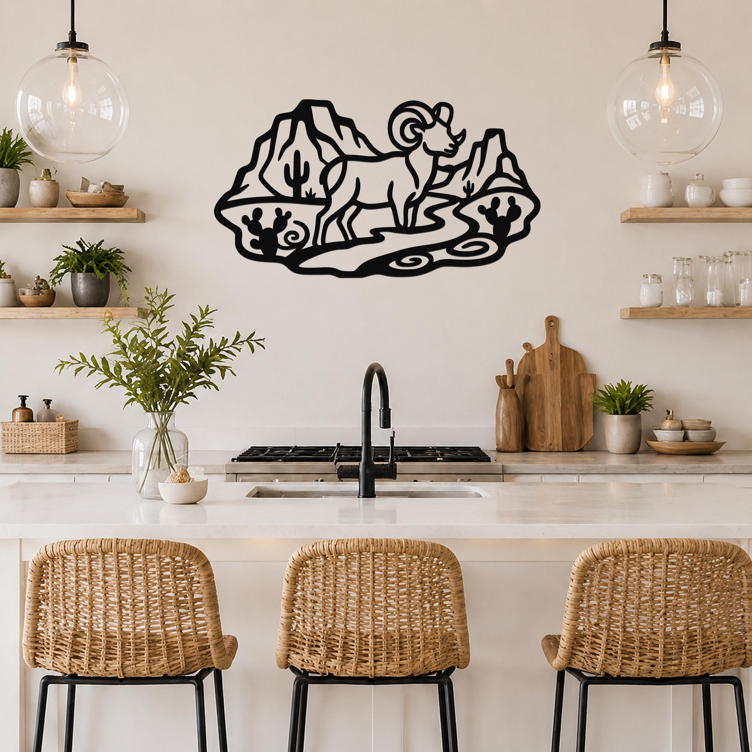 Bighorn Sheep Metal Wall Art: Western Wildlife Sculpture, Rustic Mountain Accent | Weatherproof Steel, Indoor Outdoor | Bold Organic Design