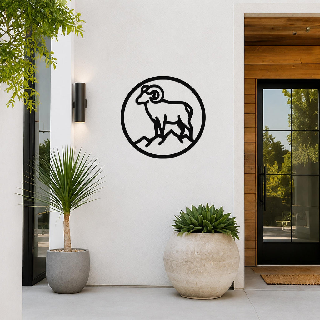 Bighorn Sheep Metal Wall Art: Southwestern Wildlife Sculpture, Weatherproof Steel (Indoor Outdoor, Rustic Cabin Accent)