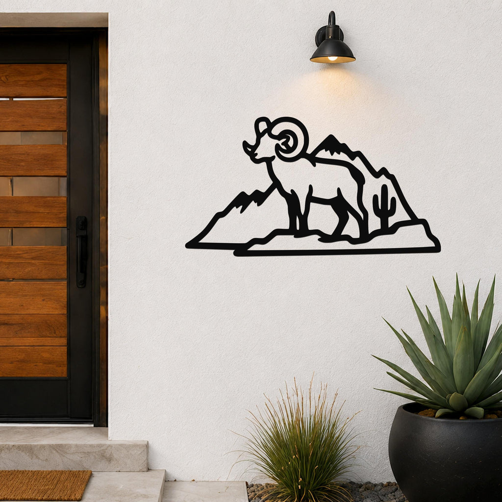 Desert Bighorn Sheep Metal Wall Art Wildlife Sculpture, Southwestern Style (Weatherproof Steel, Indoor Outdoor Rustic Decor)