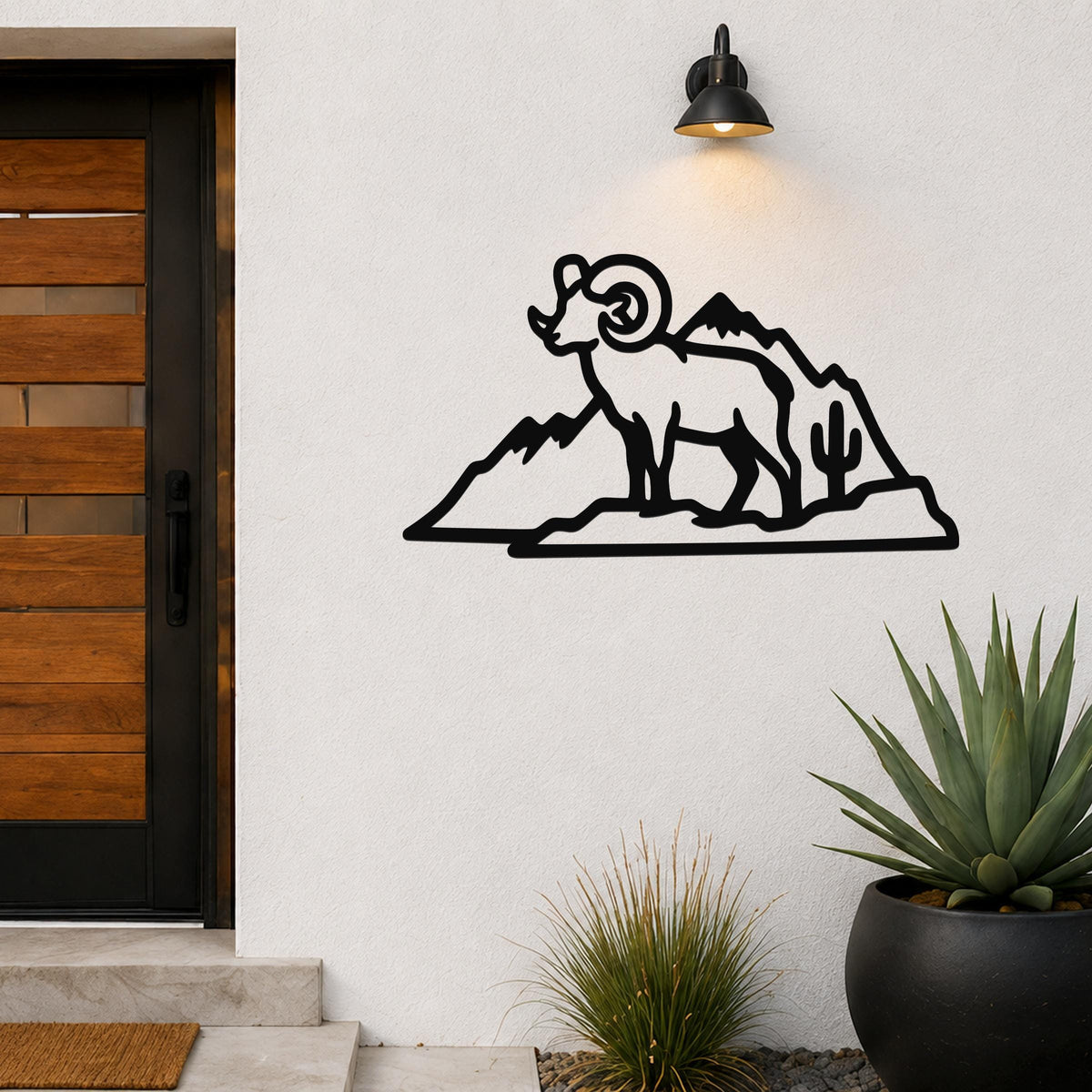 Desert Bighorn Sheep Metal Wall Art Wildlife Sculpture, Southwestern Style (Weatherproof Steel, Indoor Outdoor Rustic Decor)